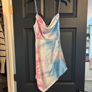 Fashion Nova Pink and Blue Asymmetrical Mini Dress